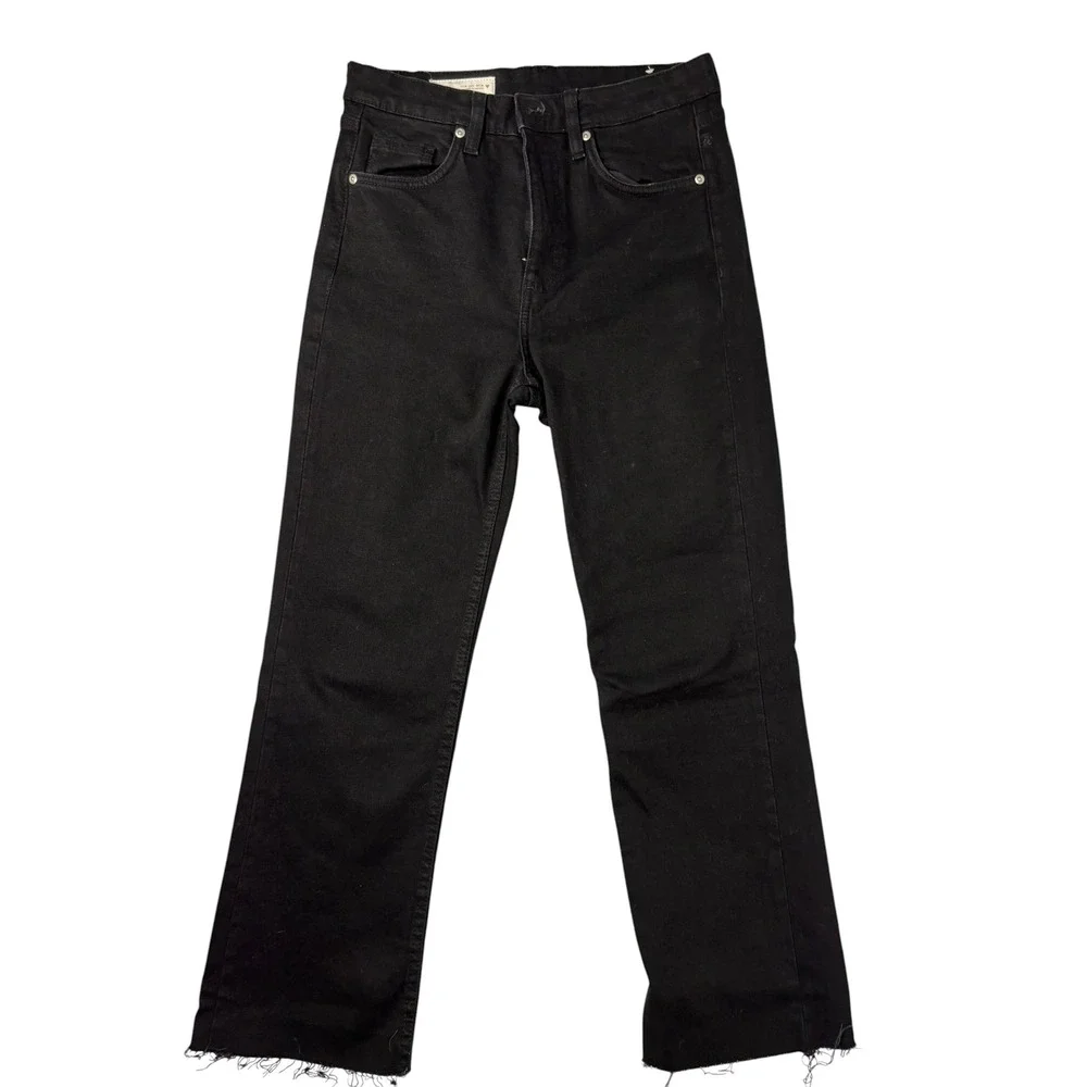 Zara‎ Womens Black High Rise Straight Leg Jeans Raw Hem Size 6